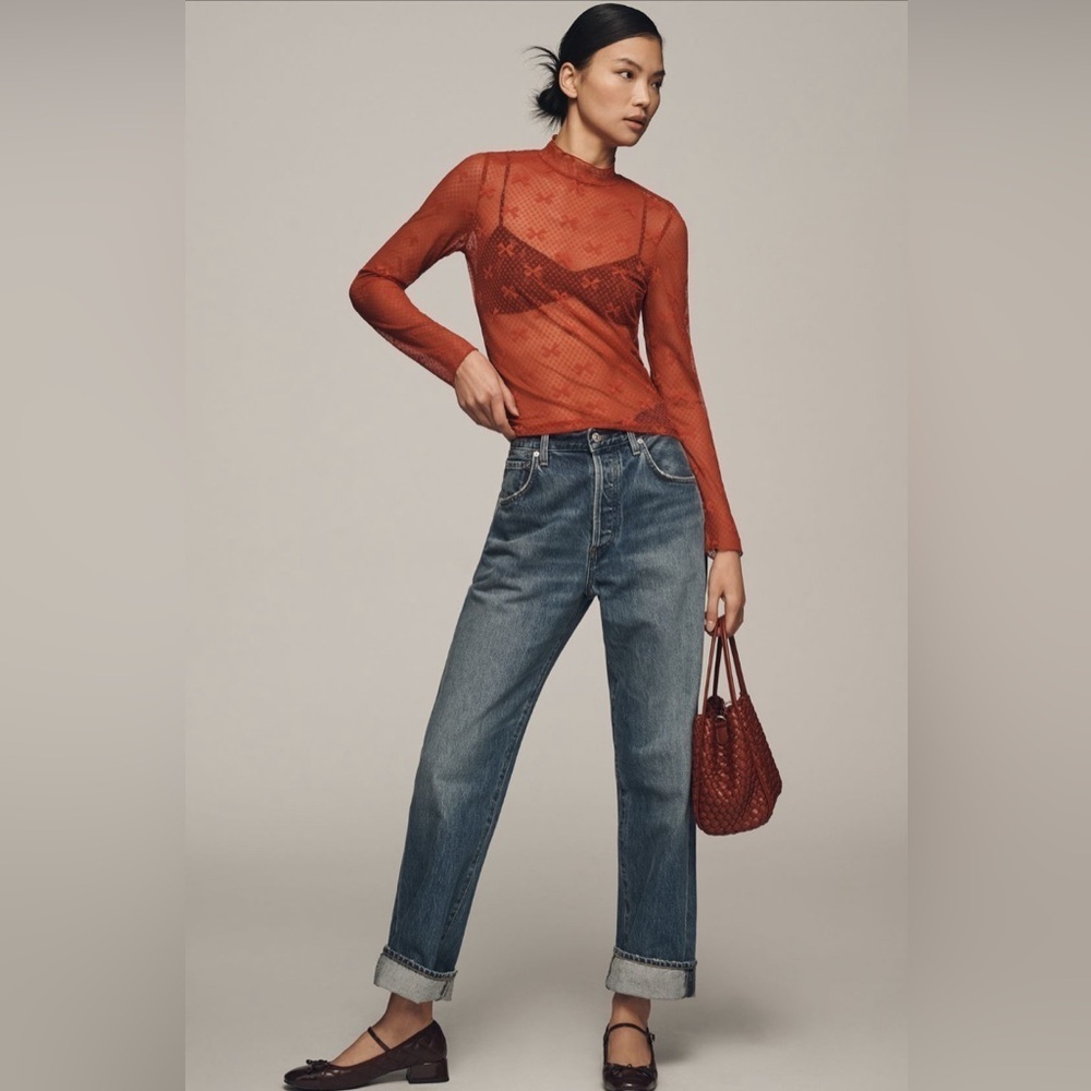 NWT! Anthropologie Maeve Red Bow Lace Turtleneck Top 💢